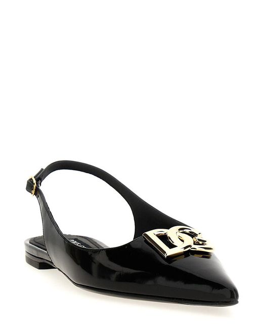 Dolce & Gabbana Black Slingback Ballet Flats With Dg Logo
