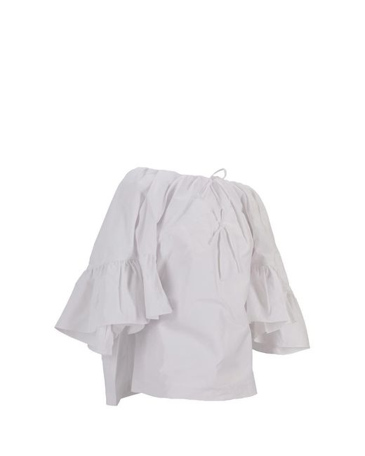 MERYLL ROGGE White Top W/ Back Drape & Ruffle Sleeves