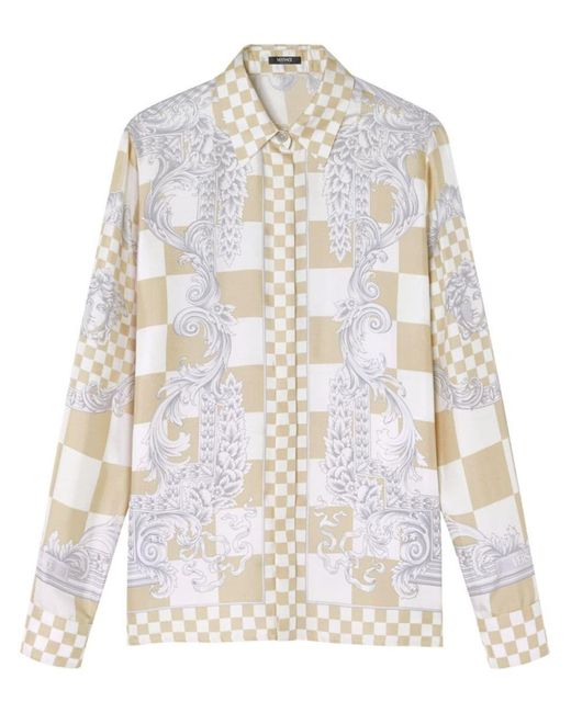 Versace White Checkerboard Print Shirt