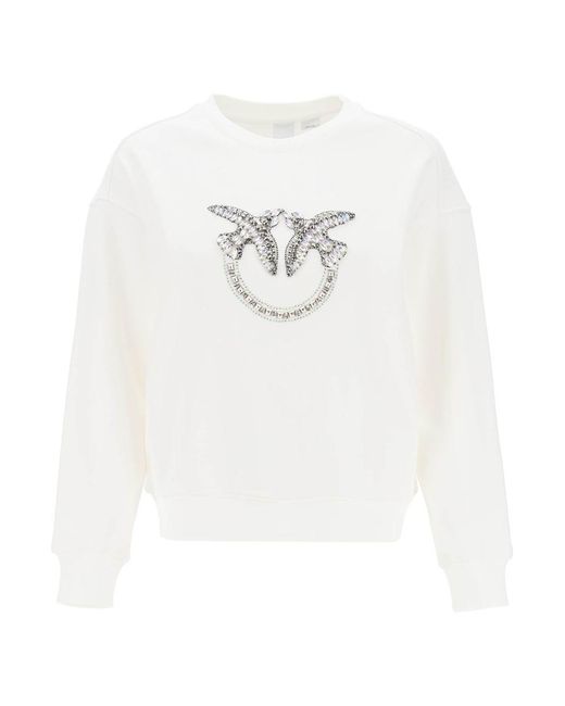 Pinko White Nelly Sweatshirt With Love Birds Embroidery