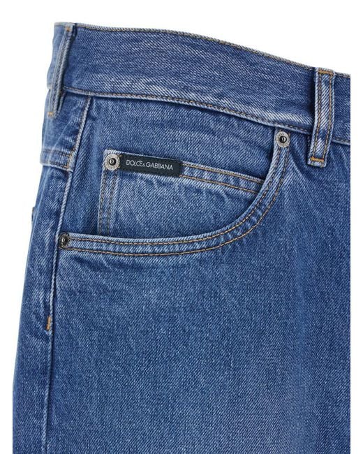 Dolce & Gabbana Blue Five-Pocket Jeans With Logo Embroidered On The Back for men