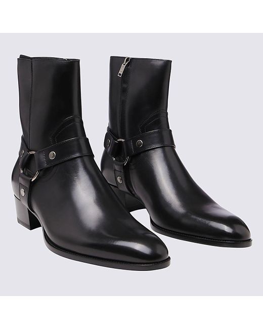 Saint Laurent Black Leather Wyatt Harness Boots for men