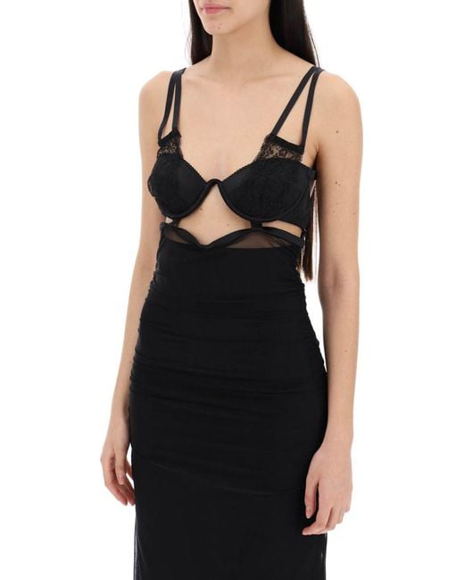 Dolce & Gabbana Black Midi Dress With Bustier Details