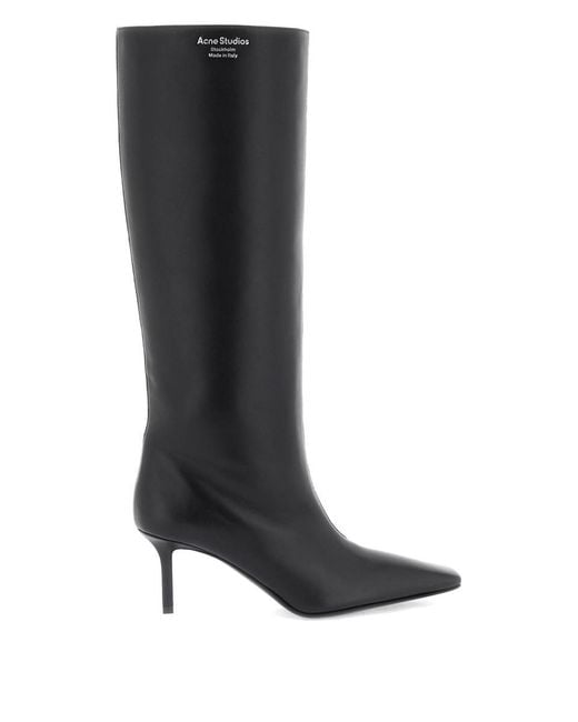 Acne Black Leather Boots With Tapered Toe