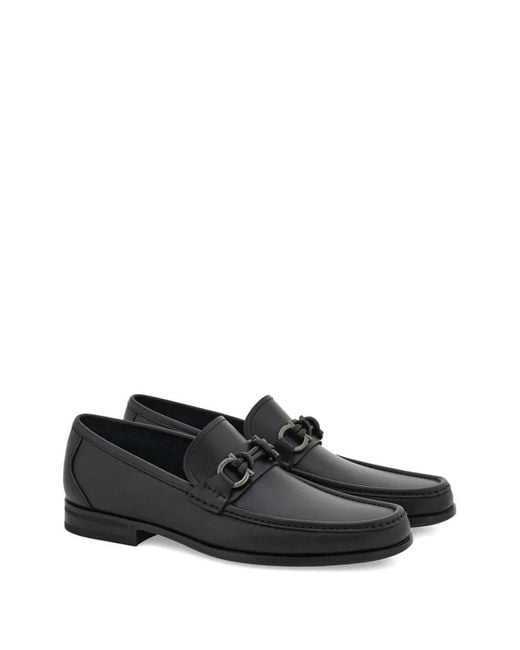 Ferragamo Black Alain Gancini Buckle Loafers Shoes for men