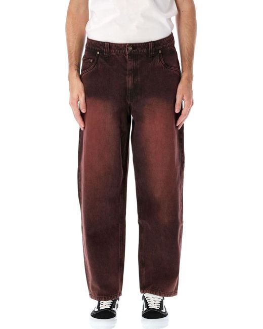 Dime Red Baggy Cotton Denim Pants for men