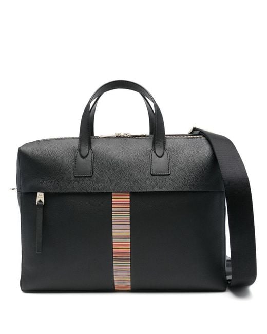Paul Smith Black Signature Stripe Leather Briefcase for men