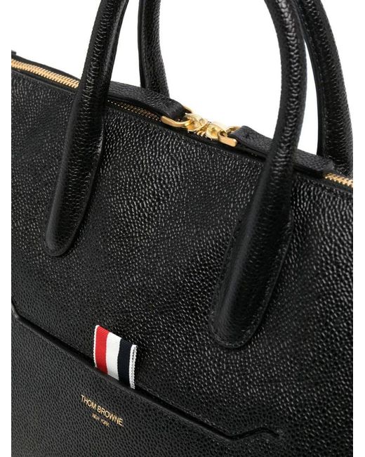 Thom Browne Black Small Leather Tote Bag