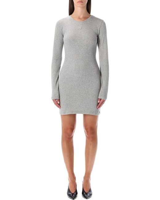MARINE SERRE Gray Mini Jersey Long-Sleeved Crewneck Dress