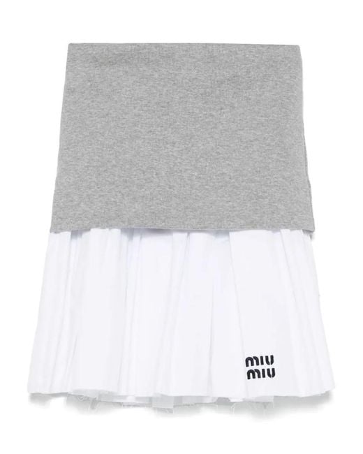 Miu Miu Gray Gonne Jersey+Popeline