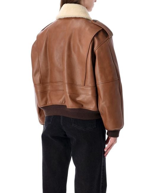 Saint Laurent Black Leather Bomber Jacket With Shearling Collar