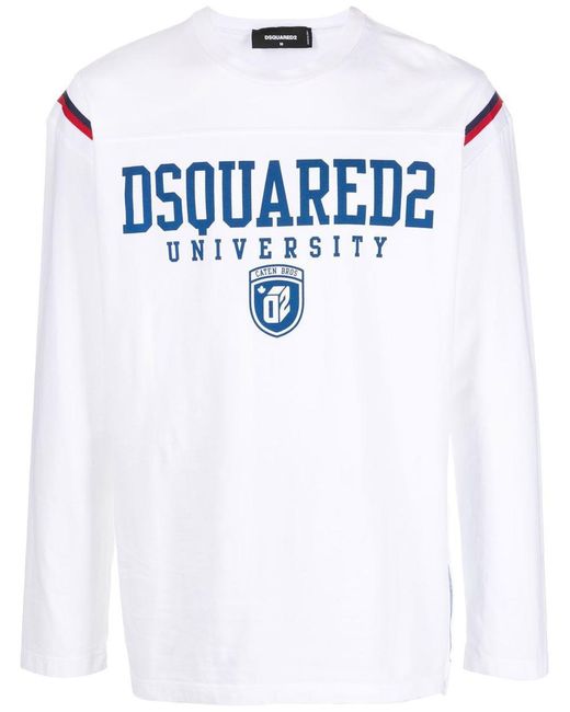DSquared² Blue University-print Long-sleeve T-shirt for men