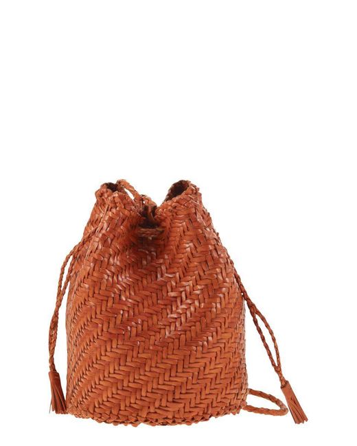 Dragon Diffusion Brown Pompom Double Jump - Bucket Bag With Woven Leather