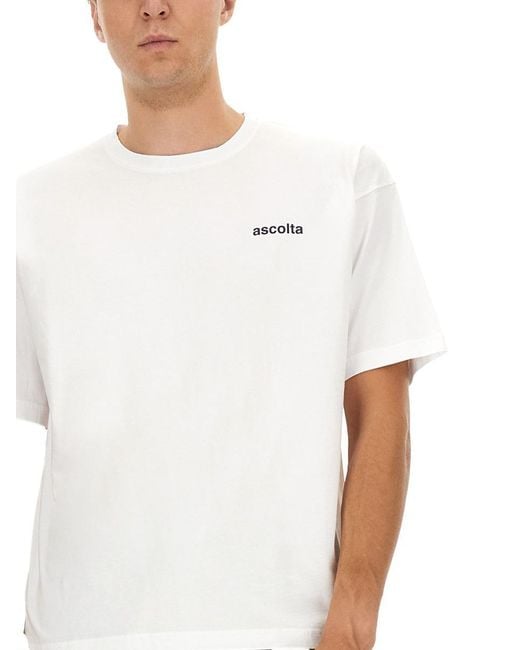 Aspesi Men's White T-Shirt With Listen Print