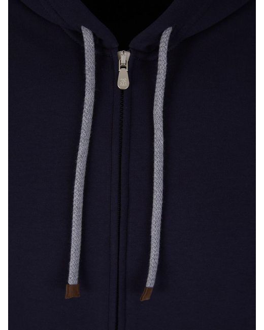 Brunello Cucinelli Blue Zipper Hood Sweatshirt for men