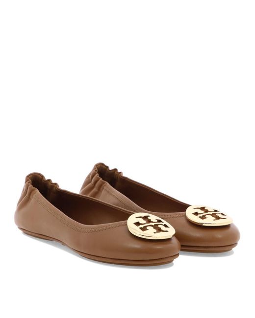 Tory Burch Brown Minnie Travel Ballet With Metal Logo