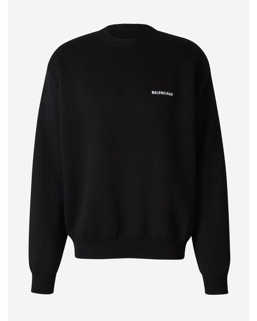 Balenciaga Black Embroidered Logo Sweatshirt for men