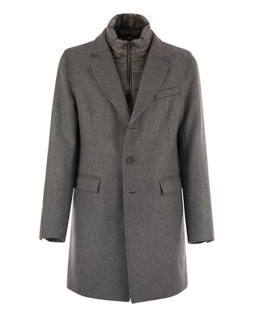 Herno Gray Wool Coat With Bib for men
