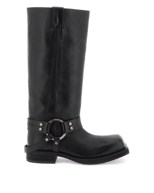 Acne Black Leather Biker Boots In