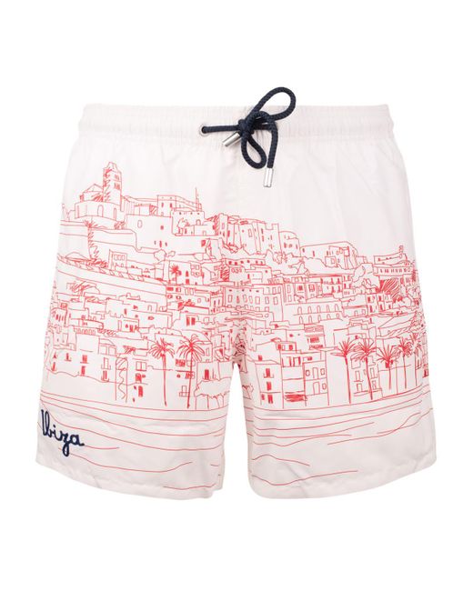 Saint Barth Red Gustavia Swimsuit With Ibiza Old Town Print for men