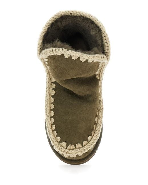 Mou Green 'Eskimo' Ankle Boots With Crochet Details And Logo Patch On The Rear