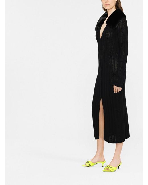 Blumarine Black Faux-fur Collar Knitted Dress