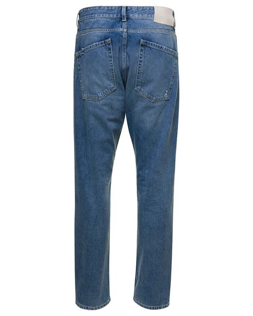 ICON DENIM 'kanye' Blue 5-pocket Jeans With Logo Patch In Cotton Denim Man for men