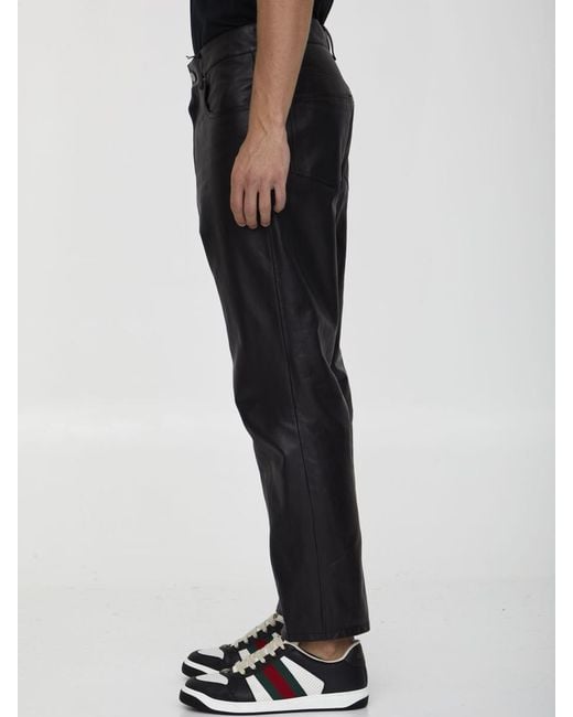 Gucci Black Shiny Leather Trousers for men
