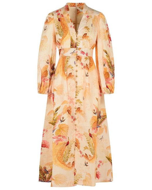 Zimmermann Natural 'Plunge' Low-Cut Linen Dress