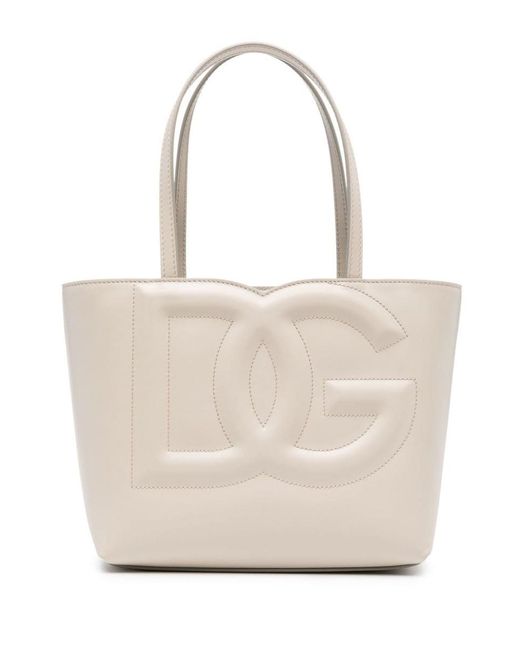 Dolce & Gabbana Natural Dg Logo Leather Tote Bag
