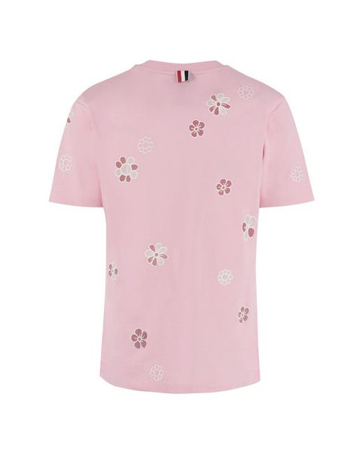 Thom Browne Pink Embroidered Cotton T-shirt