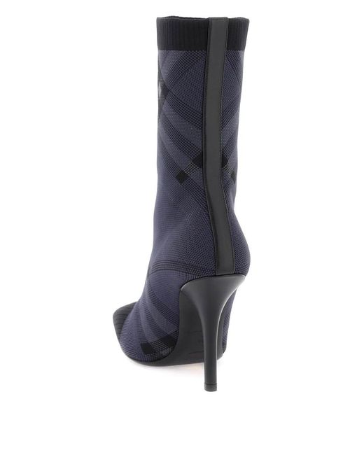Burberry Blue Check Knit Ankle Boots
