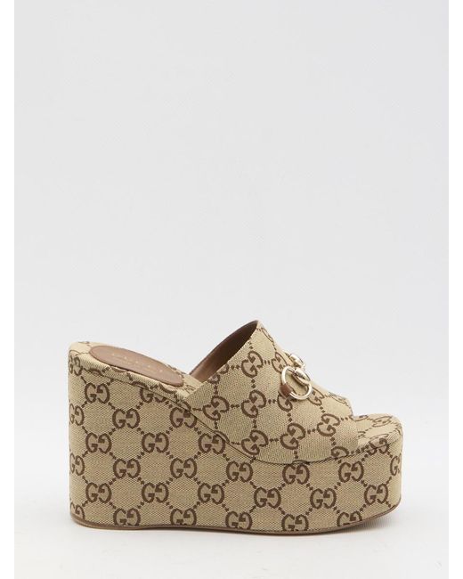 Gucci Natural Gg Wedge Sandals