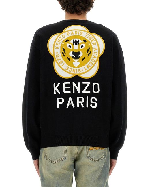 KENZO Black Cardigan With Embroidered Tiger Academy for men