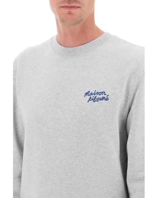 Maison Kitsuné Gray Crew Neck Sweatshirt With Logo Lettering for men