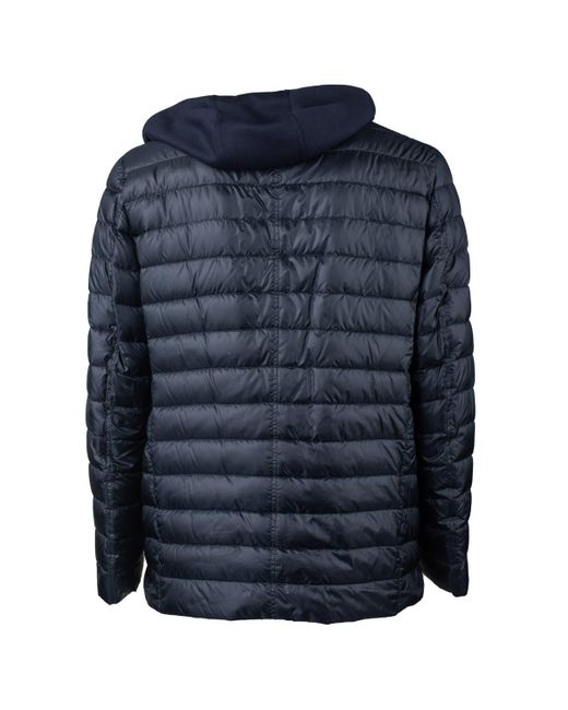 Herno Blue Ultralight Blazer Down Jacket With Fleece Hood And Removable Front for men