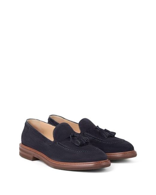 Brunello Cucinelli Blue Suede Leather Loafers for men