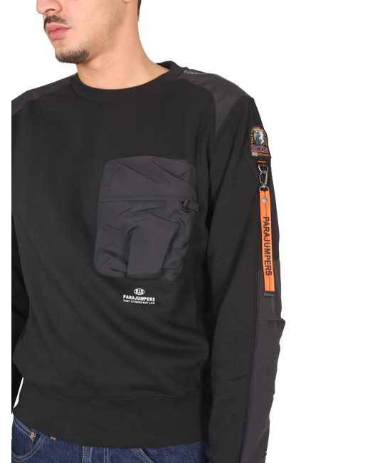 Parajumpers Black Sweatshirt With Logo Patch for men