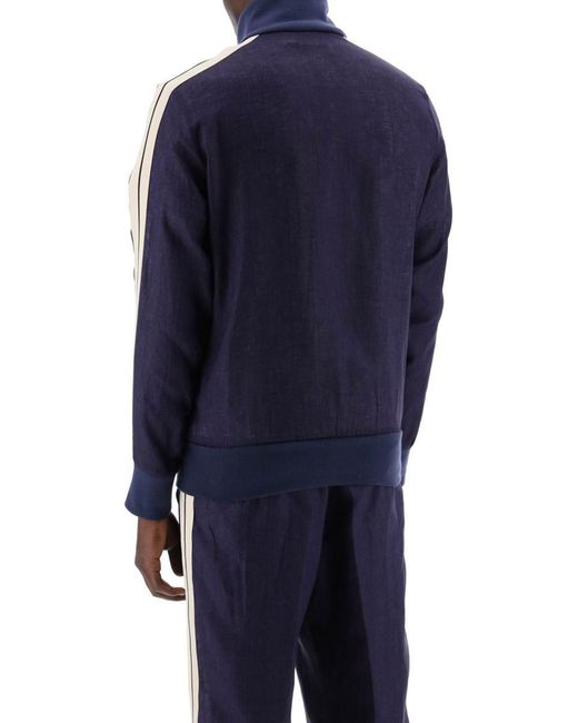 Palm Angels Blue Linen Track Sweatshirt For for men