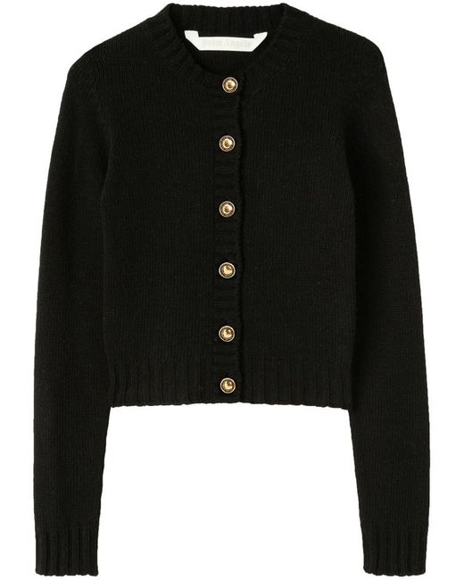Palm Angels Black Cardigan With Curved Logo