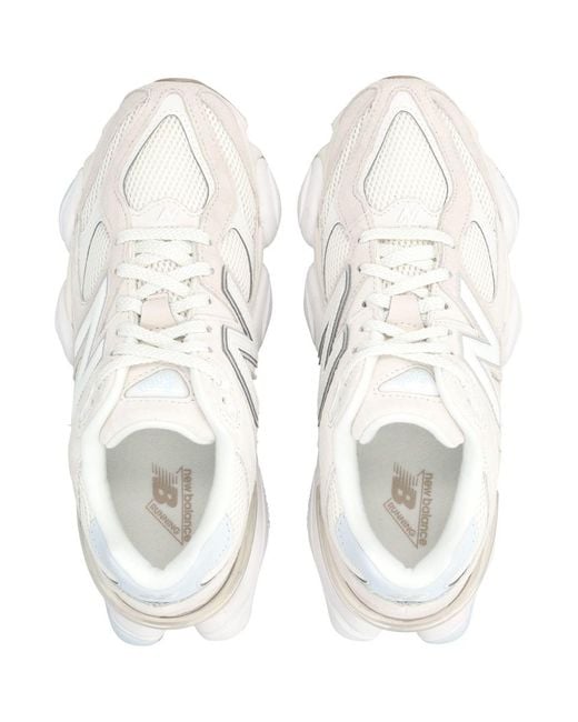New Balance White 9060 Suede Mesh Sneakers