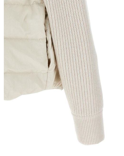Brunello Cucinelli White Two-Material 'Shiny Flap Detail' Down Jacket