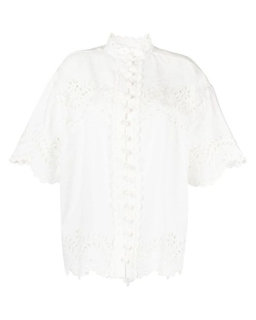 Zimmermann White Embroidered Cotton Shirt