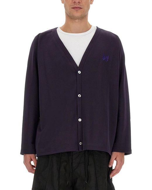 Needles Blue Cardigan With Logo for men