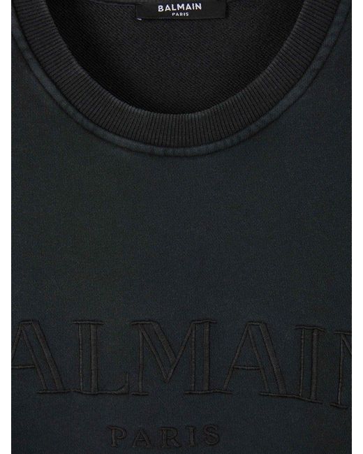 Balmain Black Cotton Sweatshirt Without Hood Logo for men