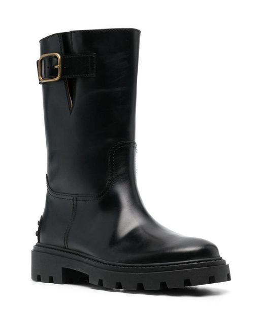 Tod's Black Biker Boots In Leather