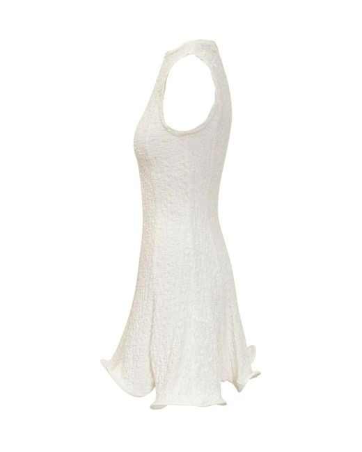 MSGM White Crinkled Cotton Blend Short Dress