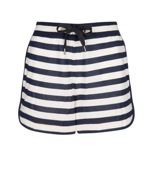 Brunello Cucinelli Blue Drawstring Striped Shorts