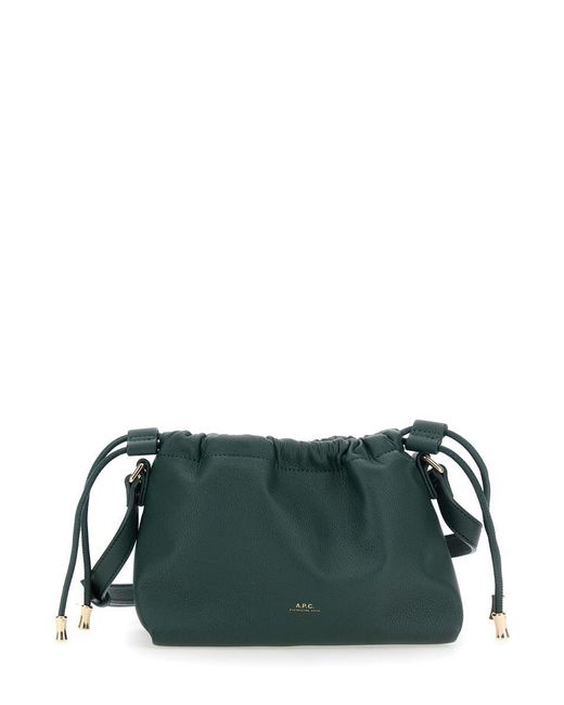 A.P.C. Green 'Ninon' Mini Crossbody Bag With Drawstring Closure And Embossed Logo Lettering On The Front