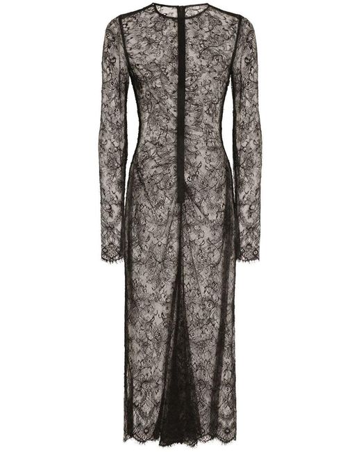 Dolce & Gabbana Gray Lace Midi Dress